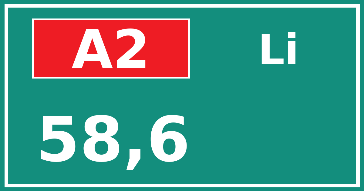 Hectometerbord A2 58,6 zijde Li