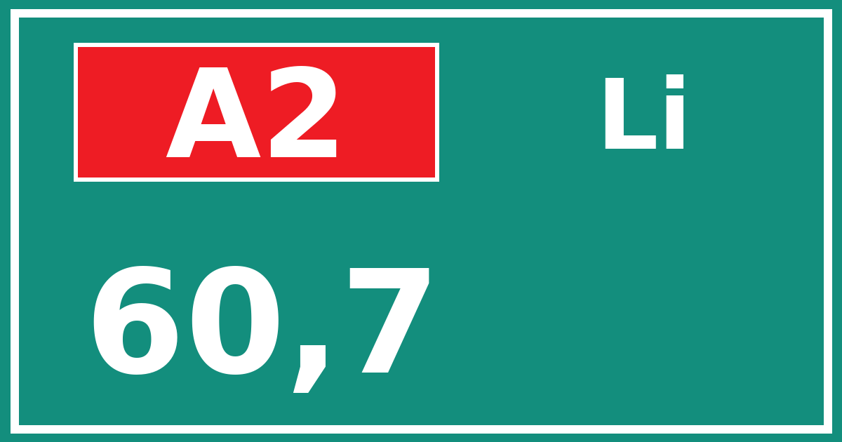 Hectometerbord A2 60,7 zijde Li