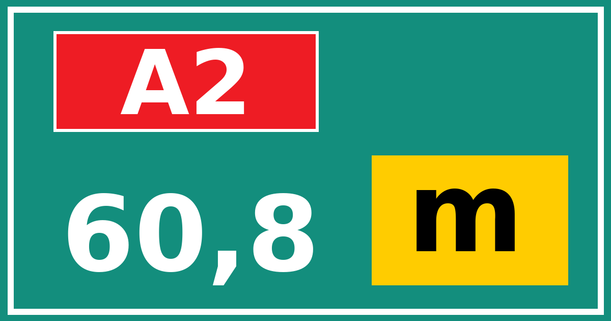 Hectometerbord A2 60,8 letter m