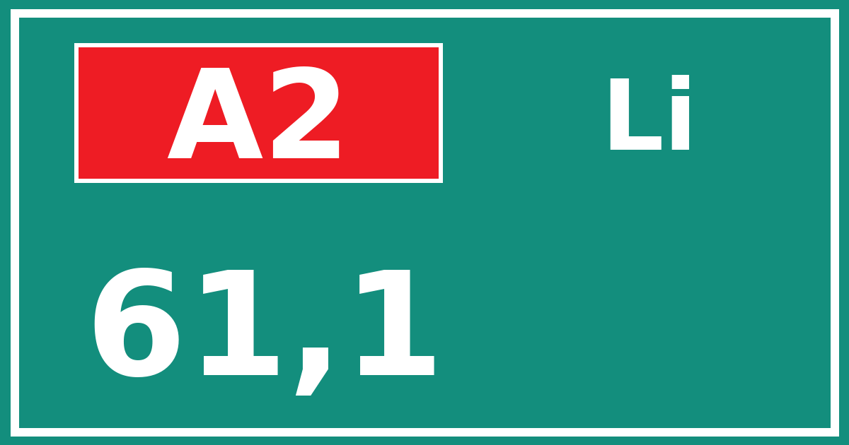 Hectometerbord A2 61,1 zijde Li