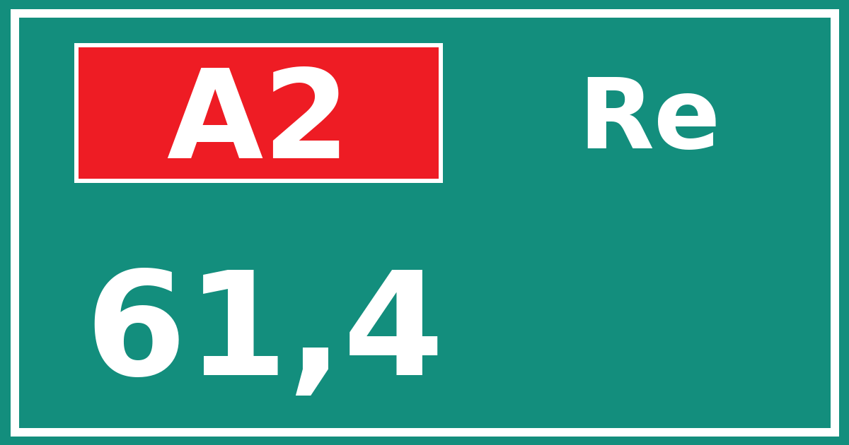 Hectometerbord A2 61,4 zijde Re