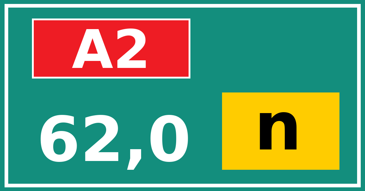 Hectometerbord A2 62,0 letter n