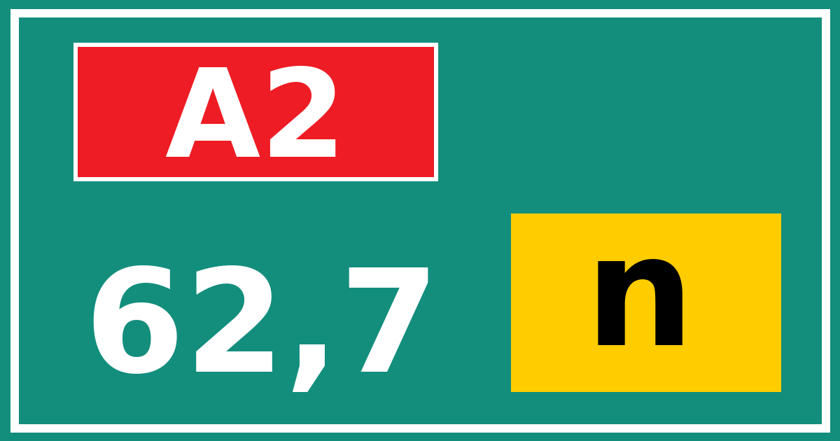 Hectometerbord A2 62,7 letter n