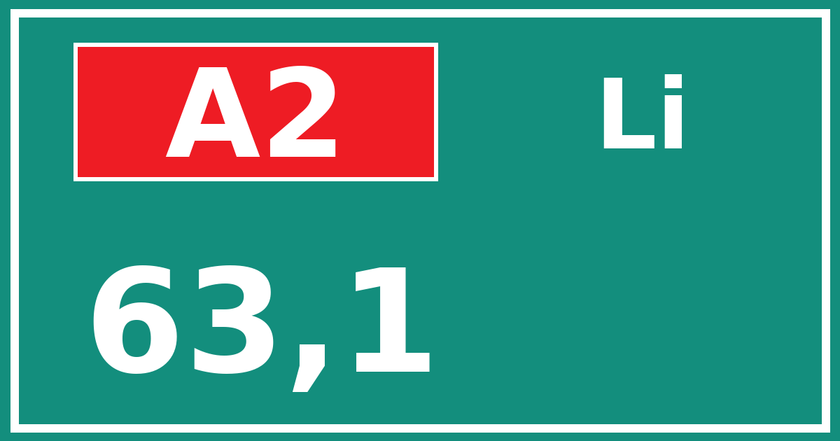 Hectometerbord A2 63,1 zijde Li