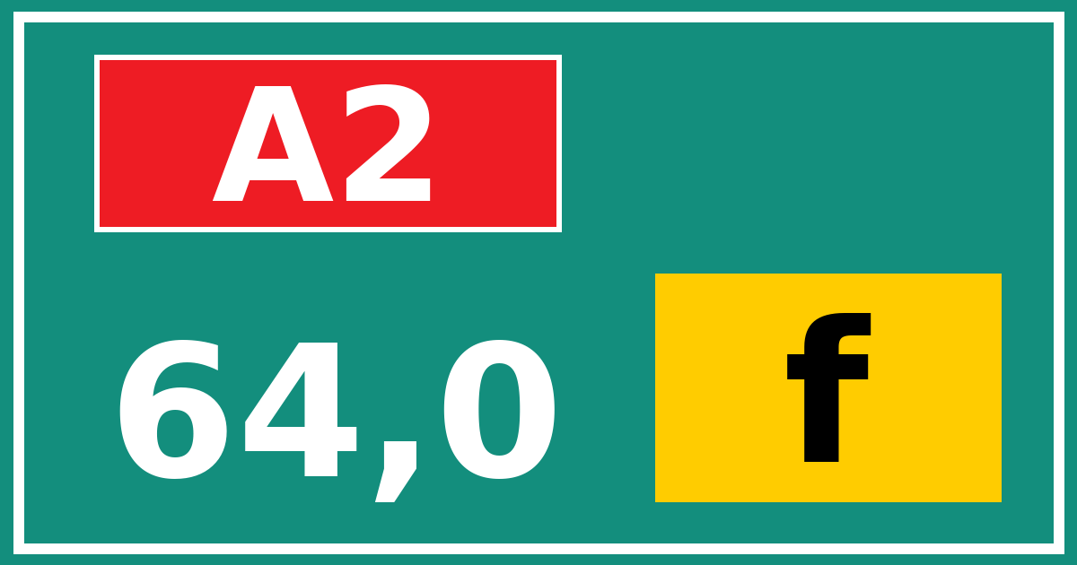 Hectometerbord A2 64,0 letter f