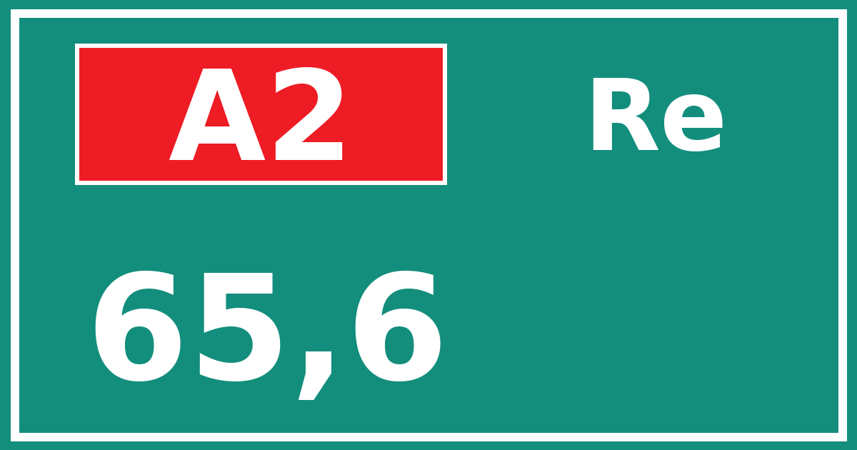 Hectometerbord A2 65,6 zijde Re