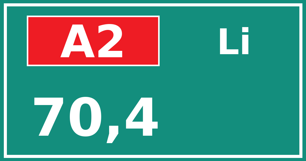 Hectometerbord A2 70,4 zijde Li