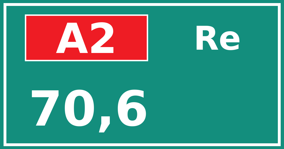 Hectometerbord A2 70,6 zijde Re