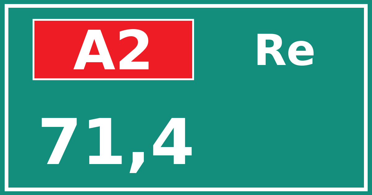 Hectometerbord A2 71,4 zijde Re