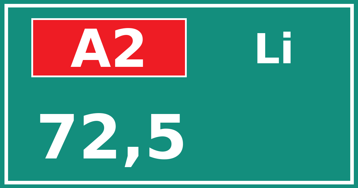 Hectometerbord A2 72,5 zijde Li