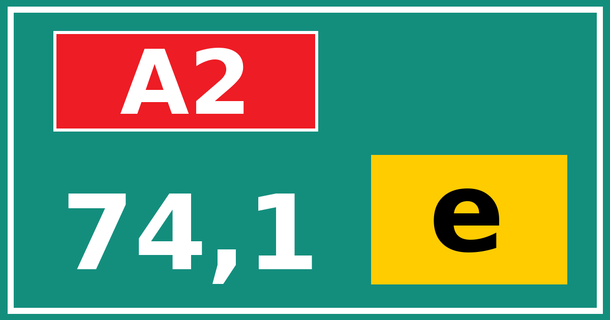 Hectometerbord A2 74,1 letter e