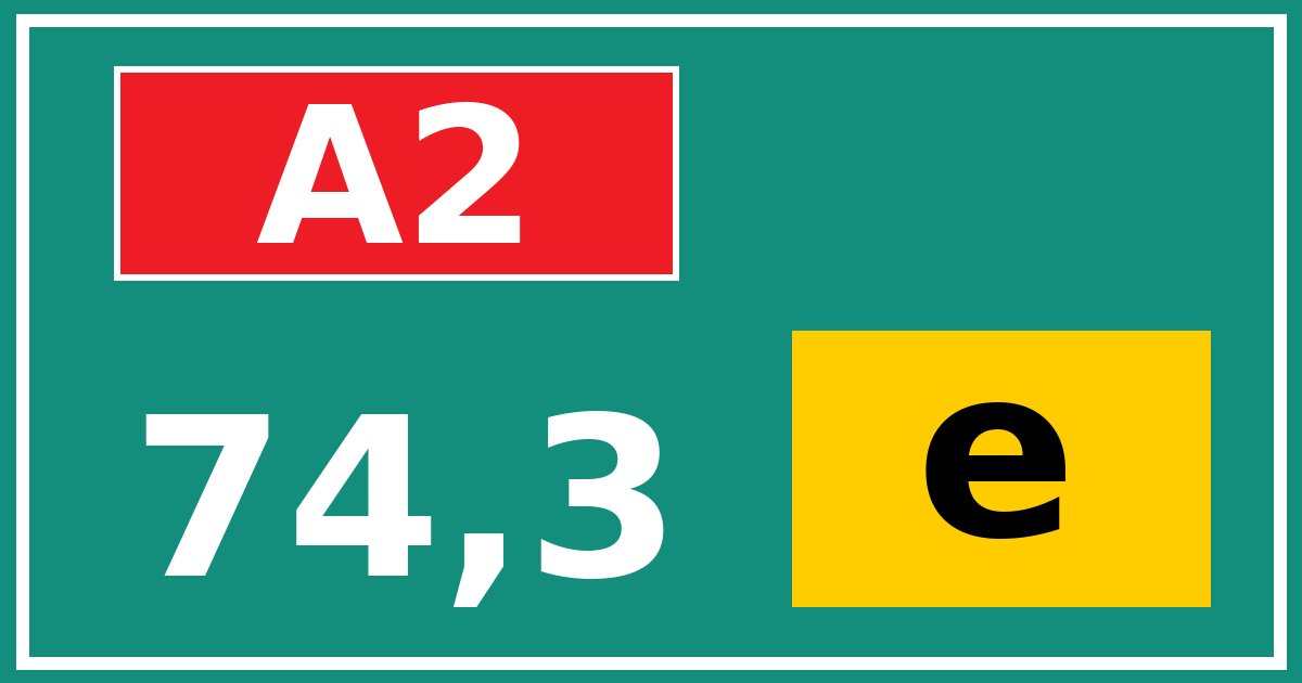Hectometerbord A2 74,3 letter e