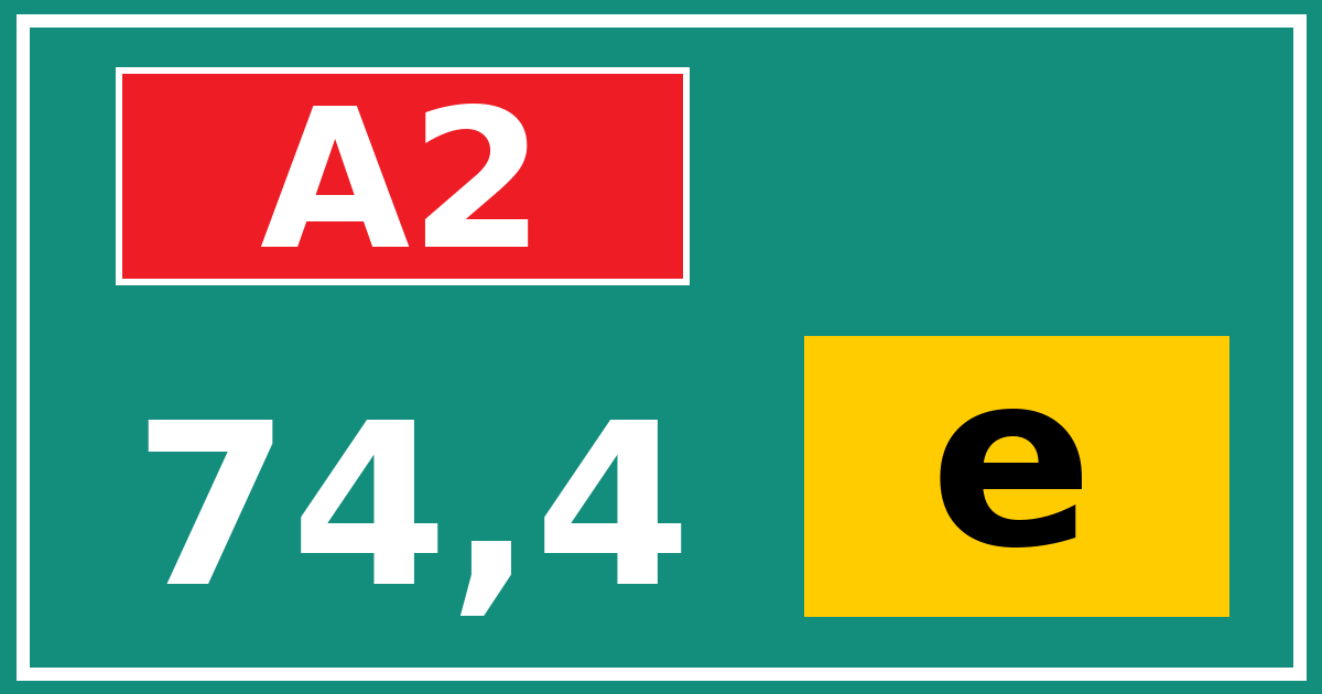 Hectometerbord A2 74,4 letter e