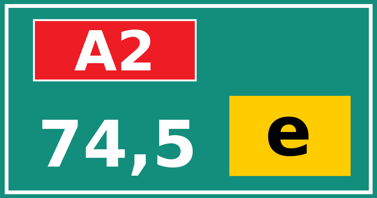 Hectometerbord A2 74,5 letter e