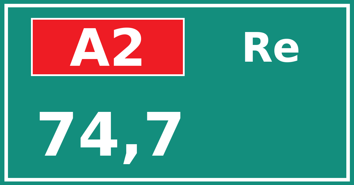 Hectometerbord A2 74,7 zijde Re
