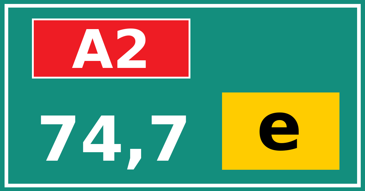 Hectometerbord A2 74,7 letter e