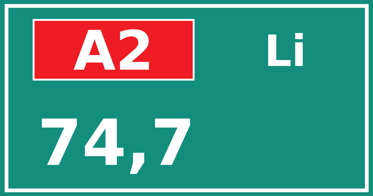 Hectometerbord A2 74,7 zijde Li