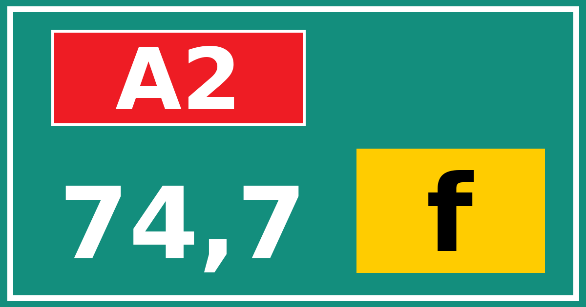 Hectometerbord A2 74,7 letter f
