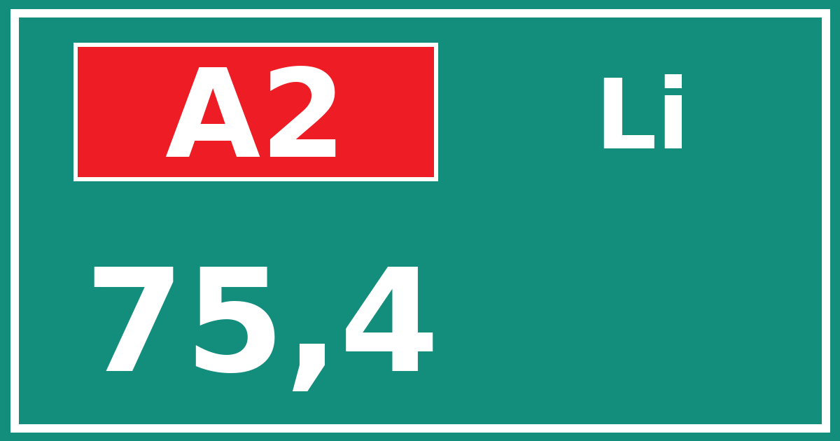 Hectometerbord A2 75,4 zijde Li
