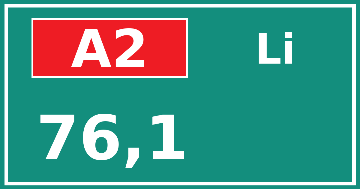 Hectometerbord A2 76,1 zijde Li