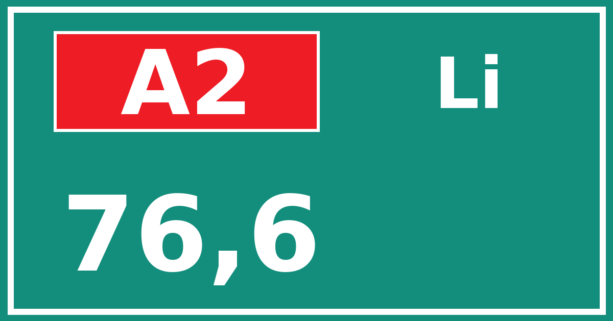 Hectometerbord A2 76,6 zijde Li
