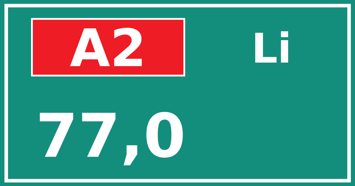 Hectometerbord A2 77,0 zijde Li