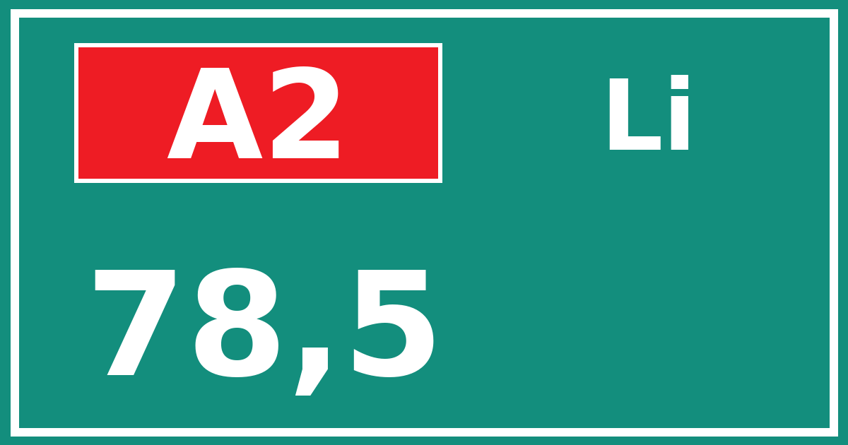 Hectometerbord A2 78,5 zijde Li