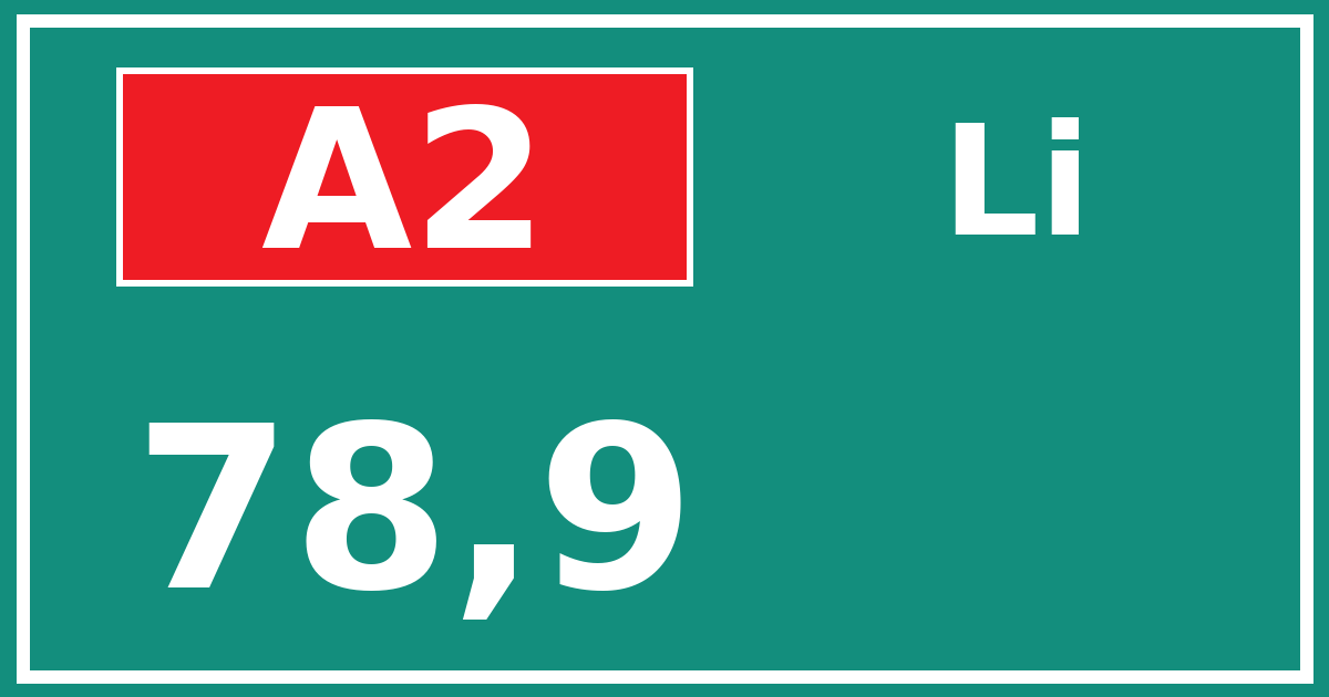 Hectometerbord A2 78,9 zijde Li