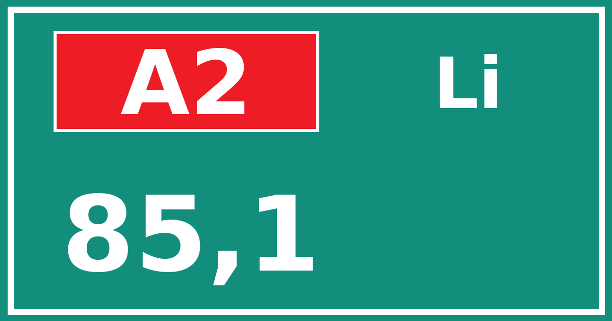 Hectometerbord A2 85,1 zijde Li