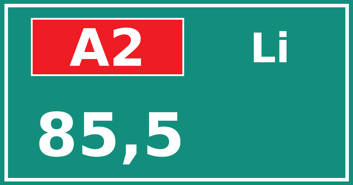Hectometerbord A2 85,5 zijde Li