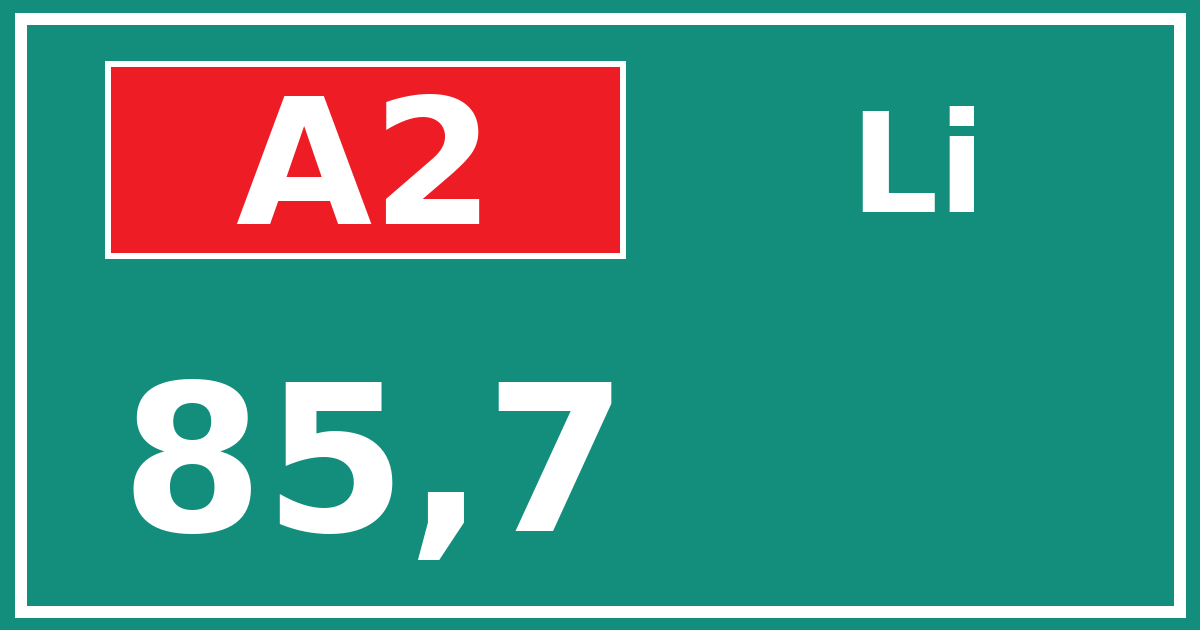 Hectometerbord A2 85,7 zijde Li