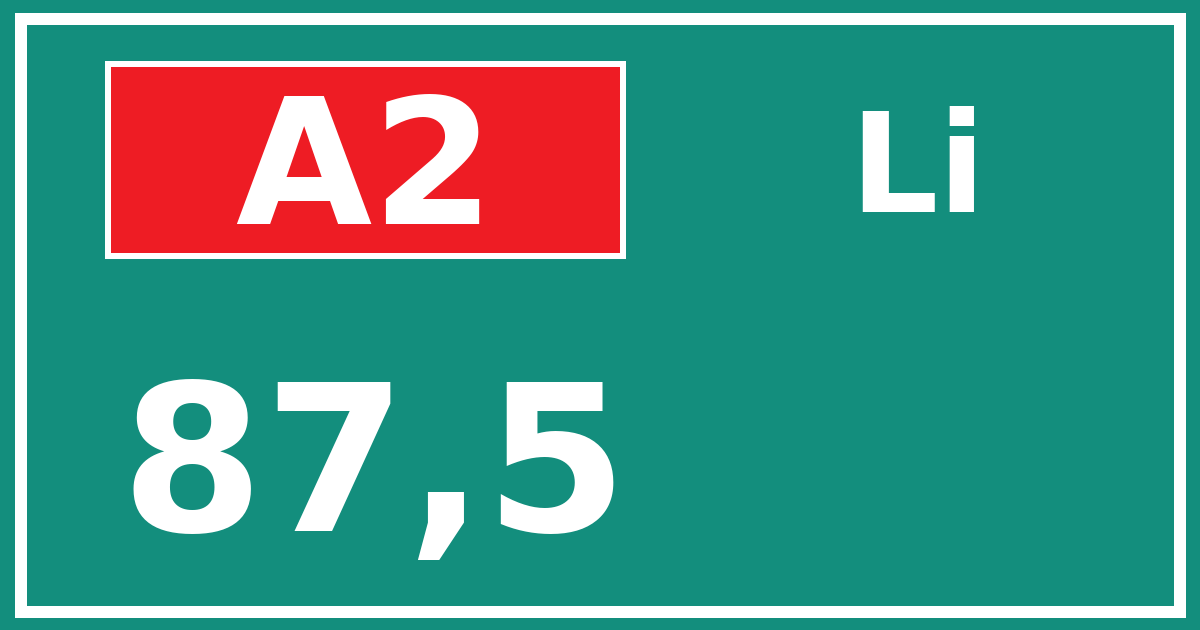 Hectometerbord A2 87,5 zijde Li