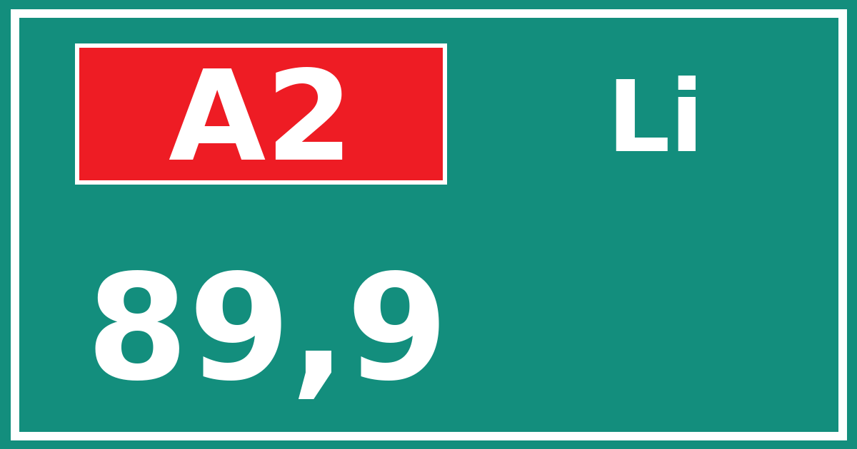 Hectometerbord A2 89,9 zijde Li