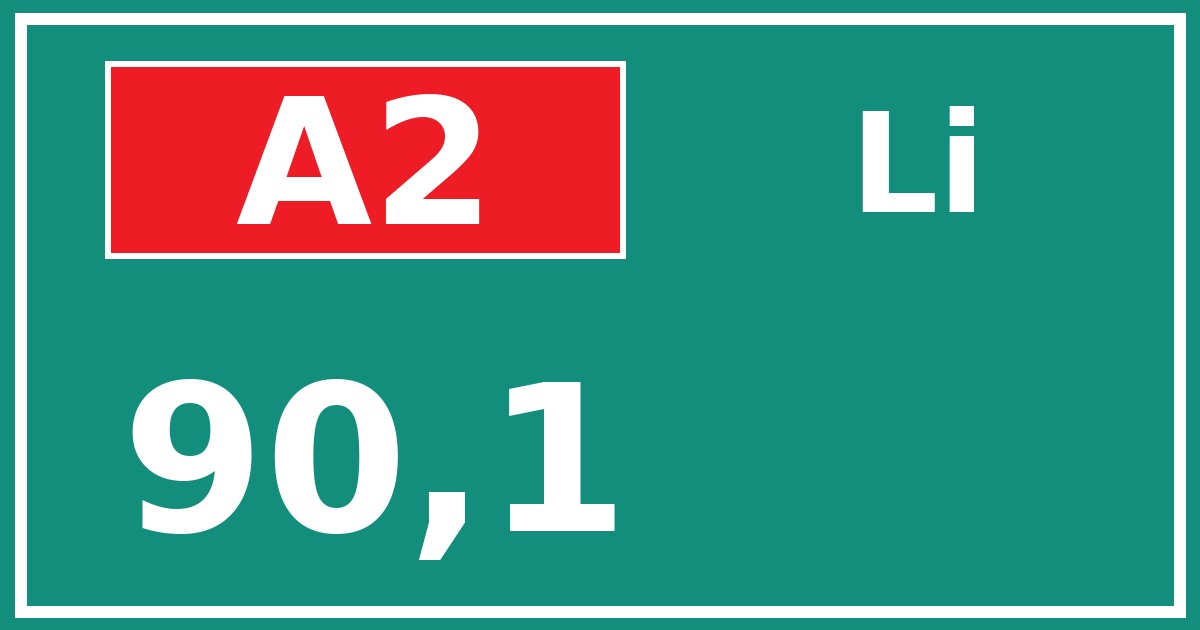 Hectometerbord A2 90,1 zijde Li