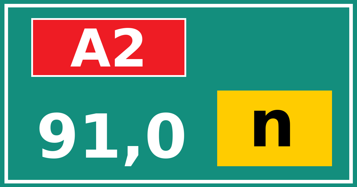 Hectometerbord A2 91,0 letter n