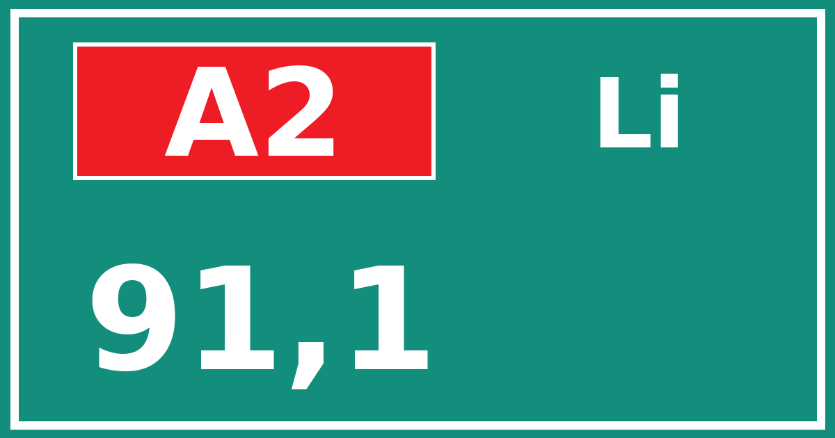 Hectometerbord A2 91,1 zijde Li