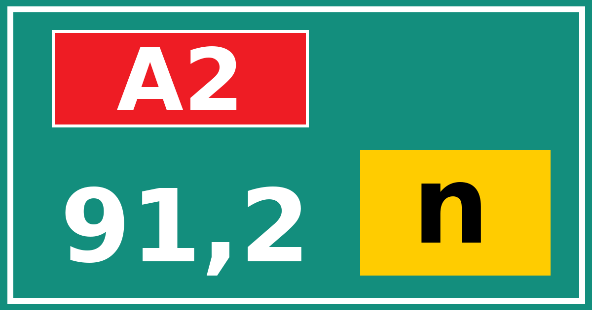 Hectometerbord A2 91,2 letter n