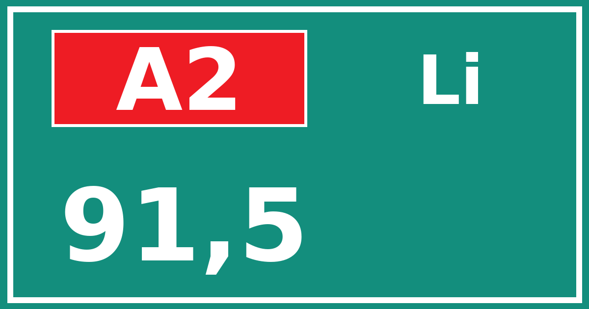 Hectometerbord A2 91,5 zijde Li