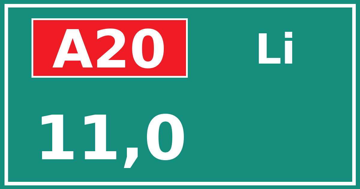 Hectometerbord A20 11,0 zijde Li