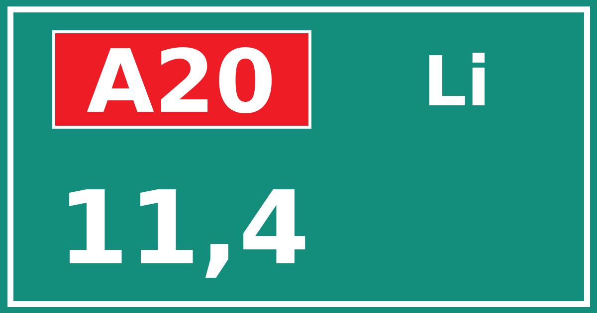 Hectometerbord A20 11,4 zijde Li