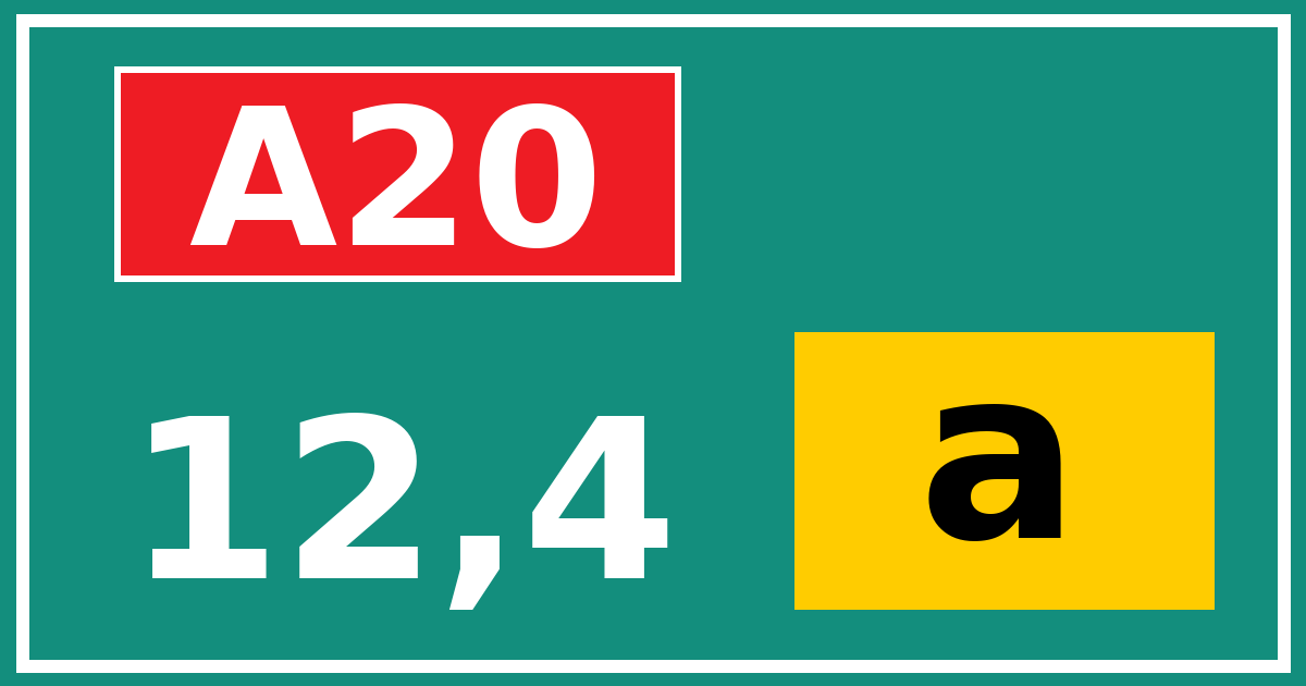 Hectometerbord A20 12,4 letter a