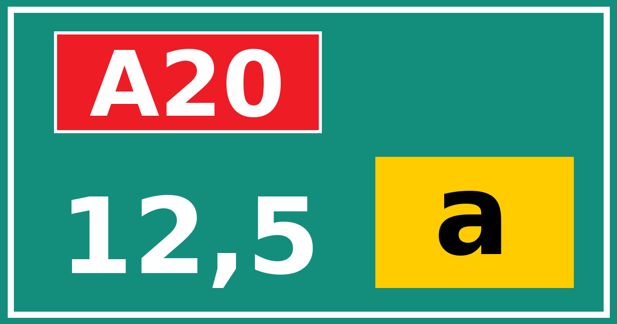 Hectometerbord A20 12,5 letter a