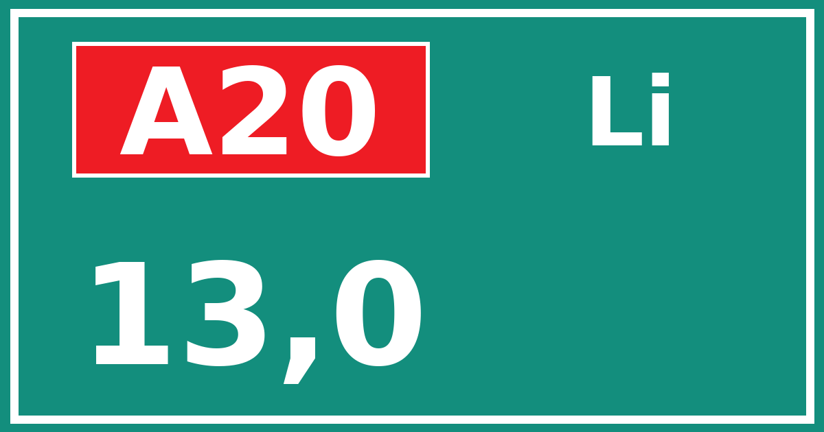 Hectometerbord A20 13,0 zijde Li