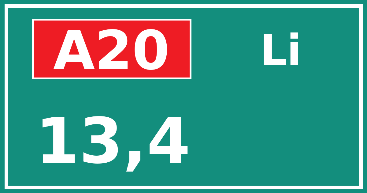 Hectometerbord A20 13,4 zijde Li