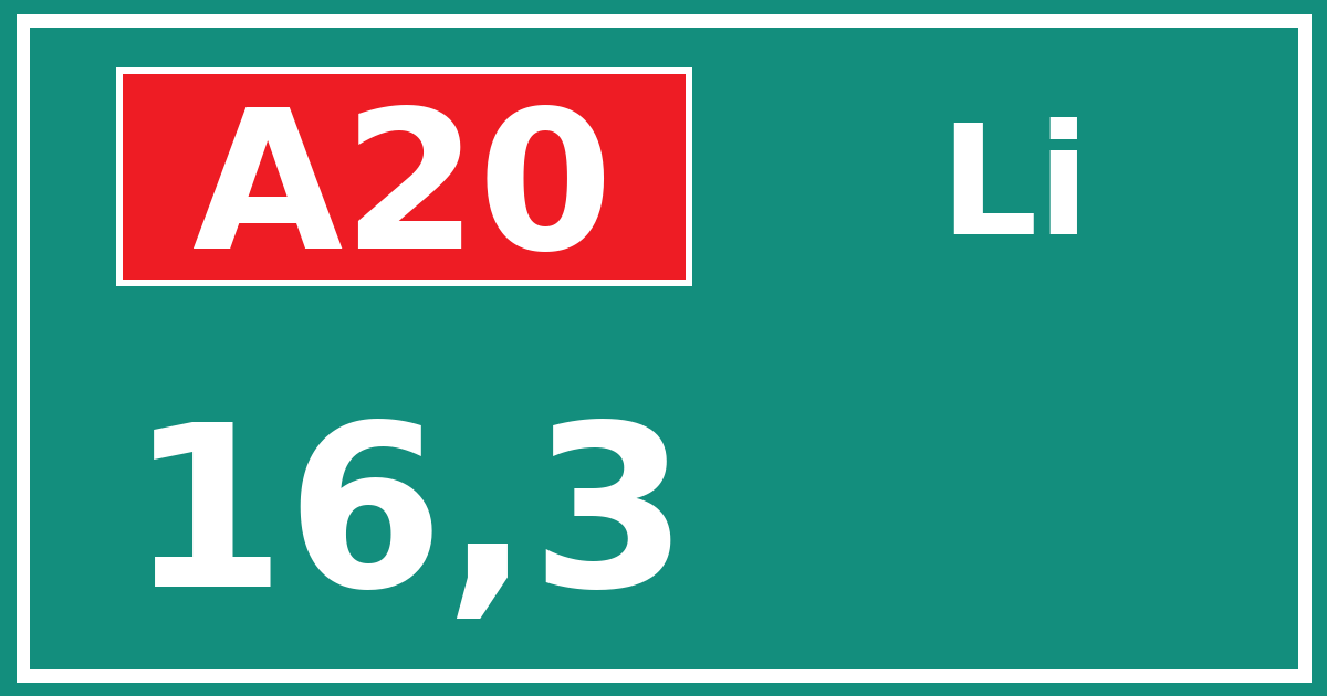 Hectometerbord A20 16,3 zijde Li