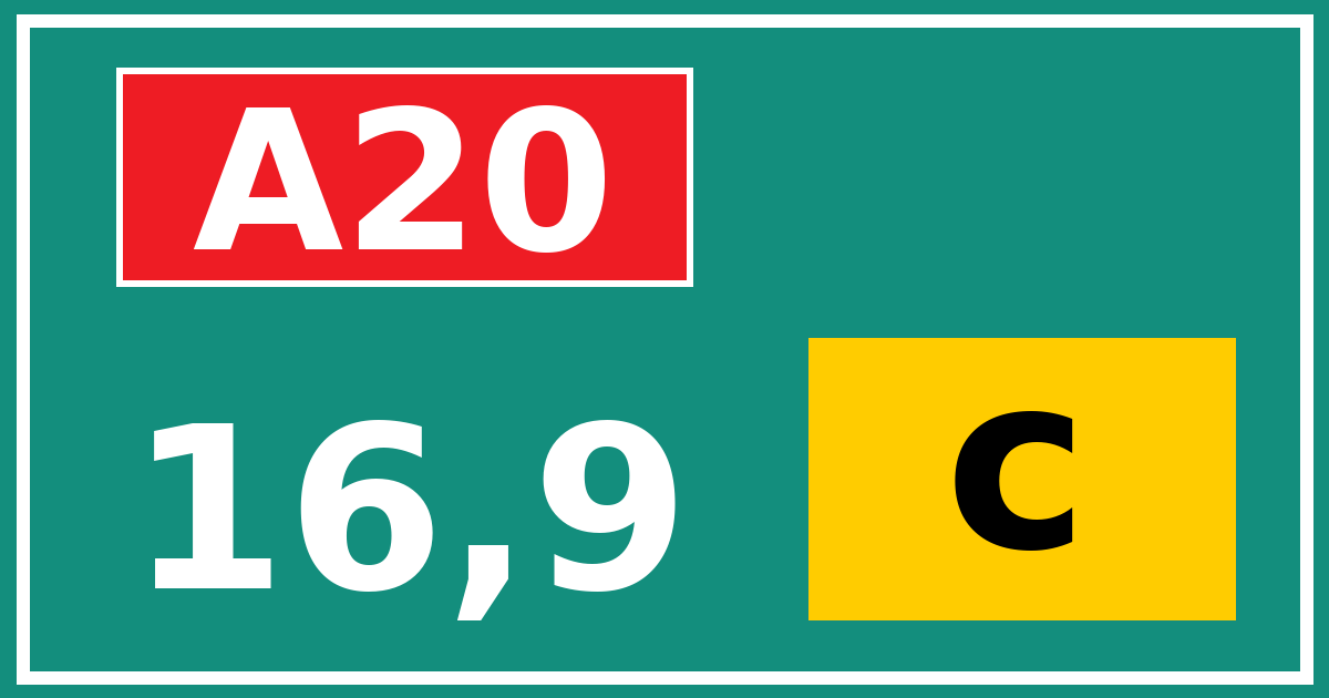 Hectometerbord A20 16,9 letter c