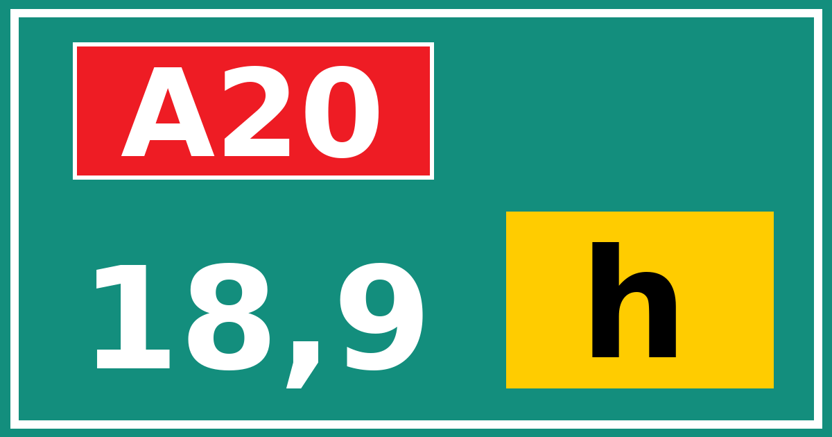 Hectometerbord A20 18,9 letter h