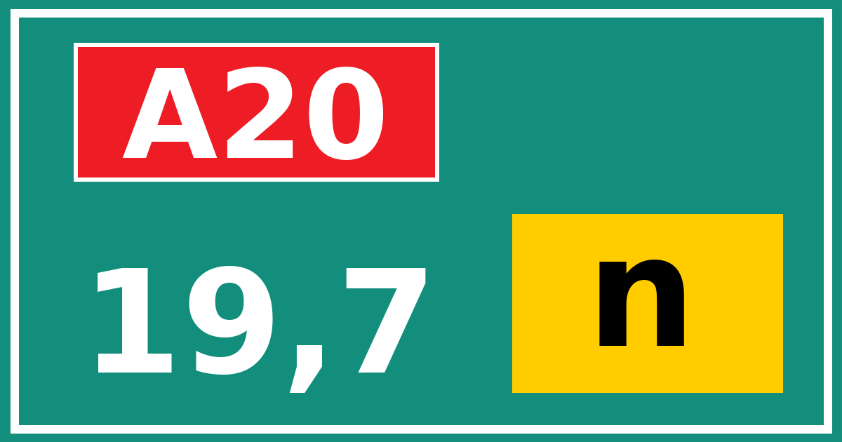 Hectometerbord A20 19,7 letter n