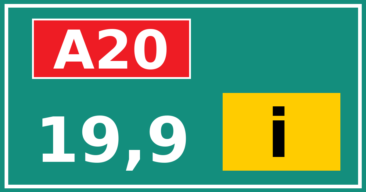 Hectometerbord A20 19,9 letter i