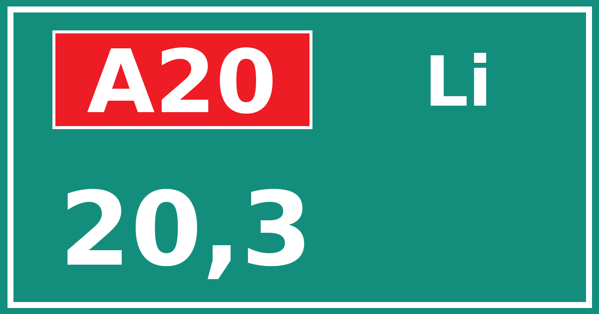 Hectometerbord A20 20,3 zijde Li